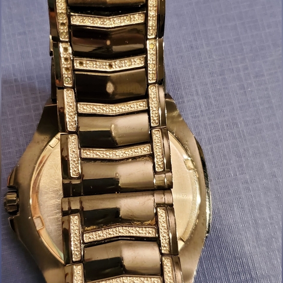 MENS BULOVA 98C102 BLACK STAINLESS STEEL CRYSTAL EMBELLISHED - Picture 5 of 6